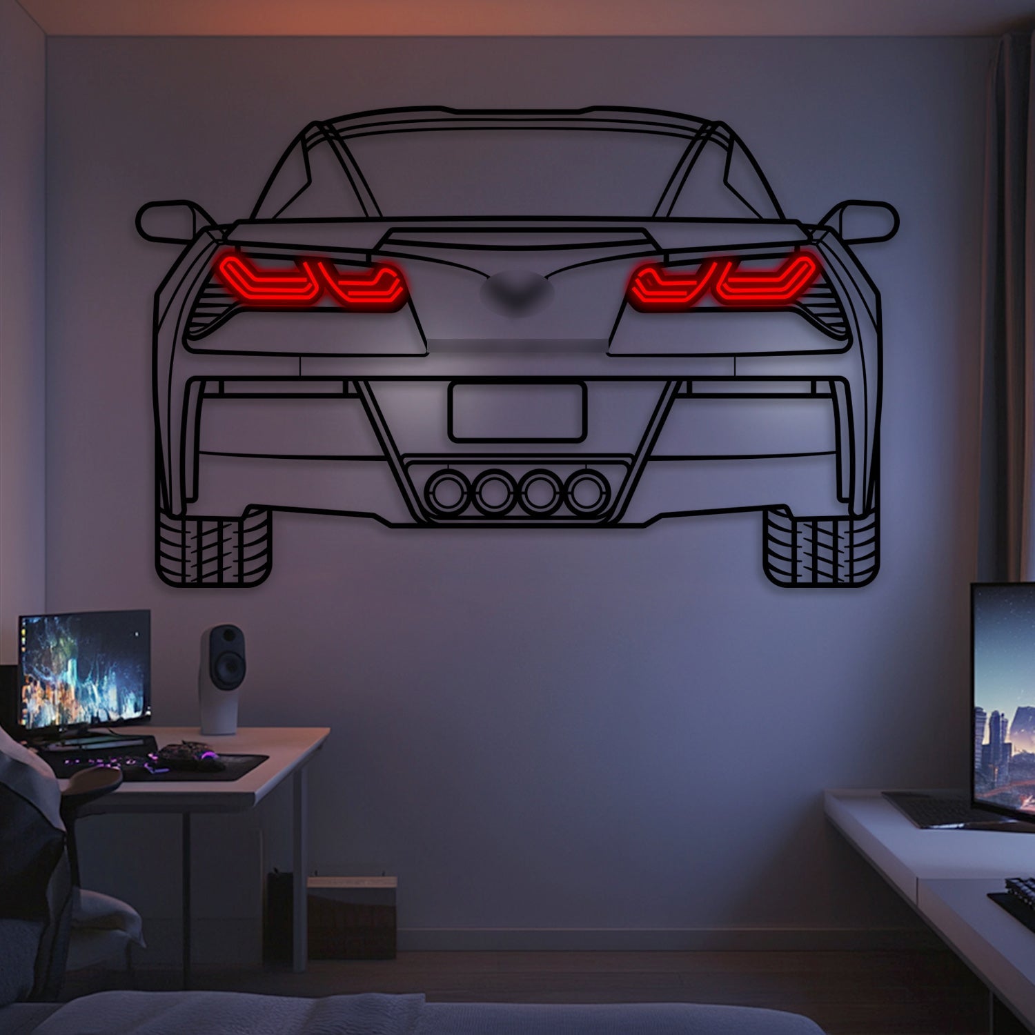 Corvette C7 Back View Metal Neon Car Wall Art -MTN0257