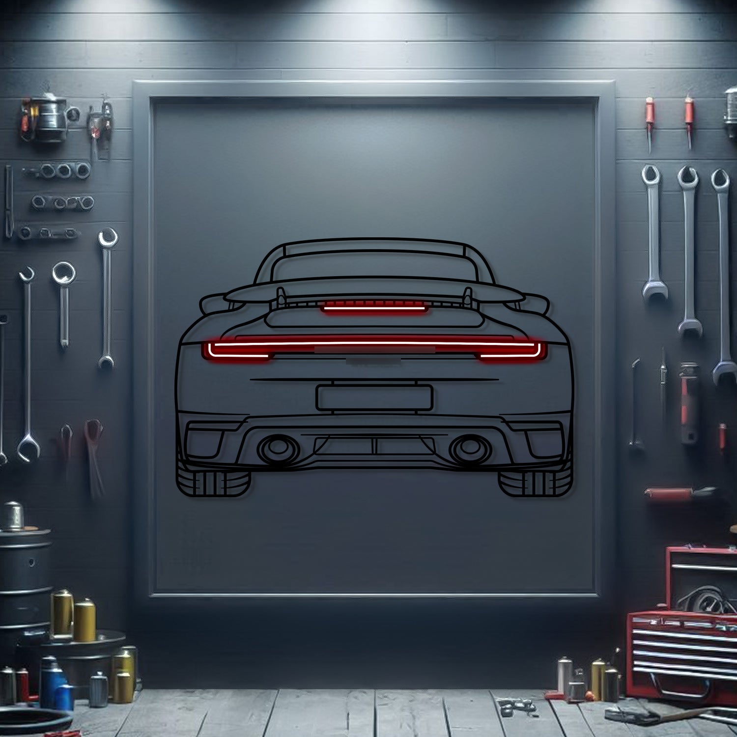 911 Turbo S Back View Metal Neon Car Wall Art -MTN0251