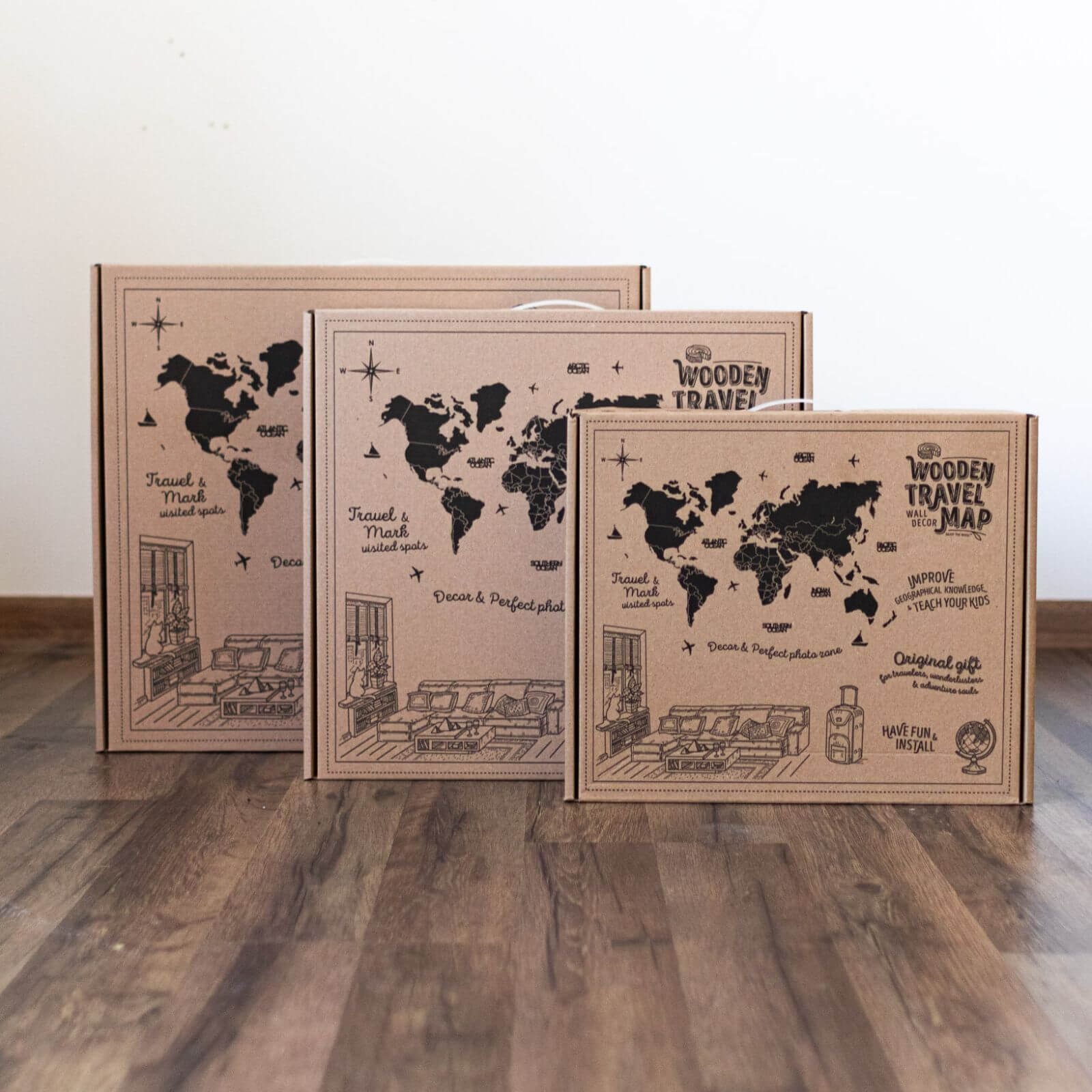 3D LED / LUMINOUS Wooden World Map