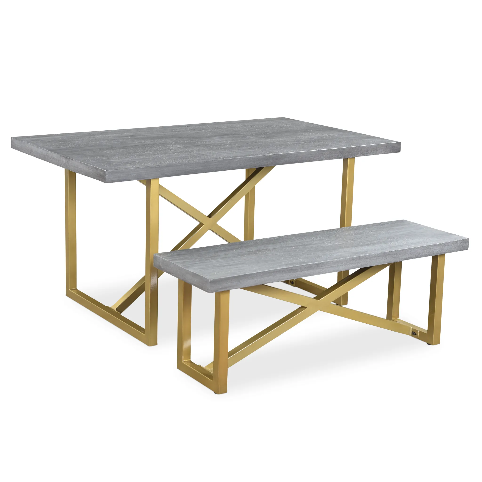 Raven Grey Mango Wood Dining Table With Gold Iron Legs