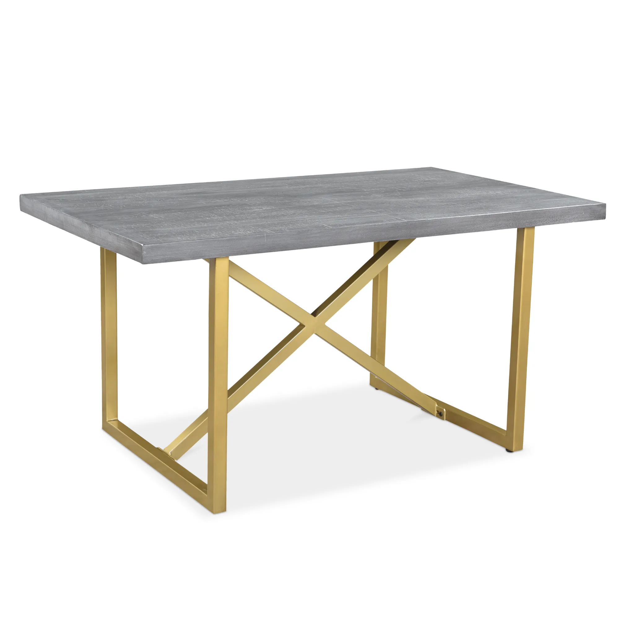Raven Grey Mango Wood Dining Table With Gold Iron Legs