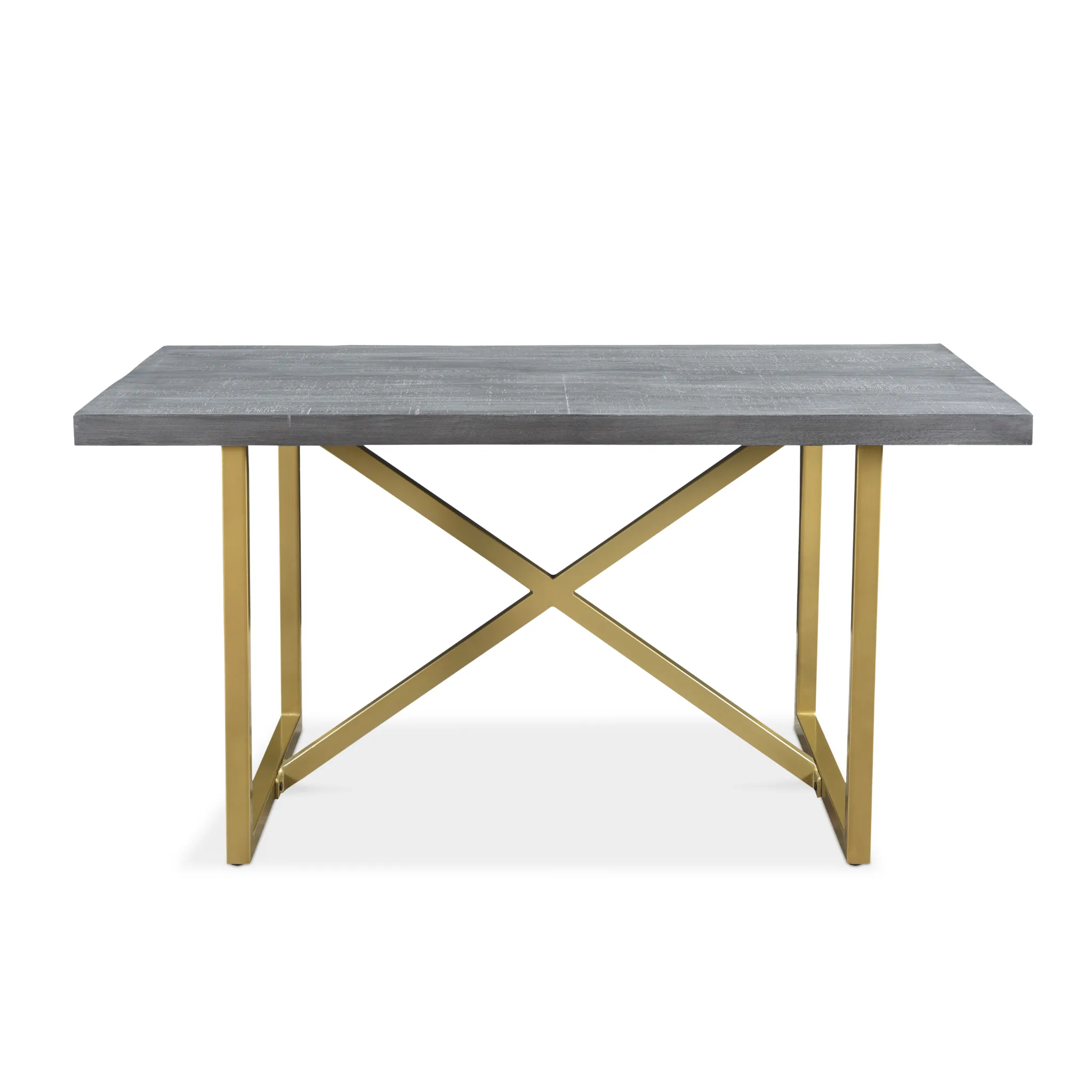 Raven Grey Mango Wood Dining Table With Gold Iron Legs