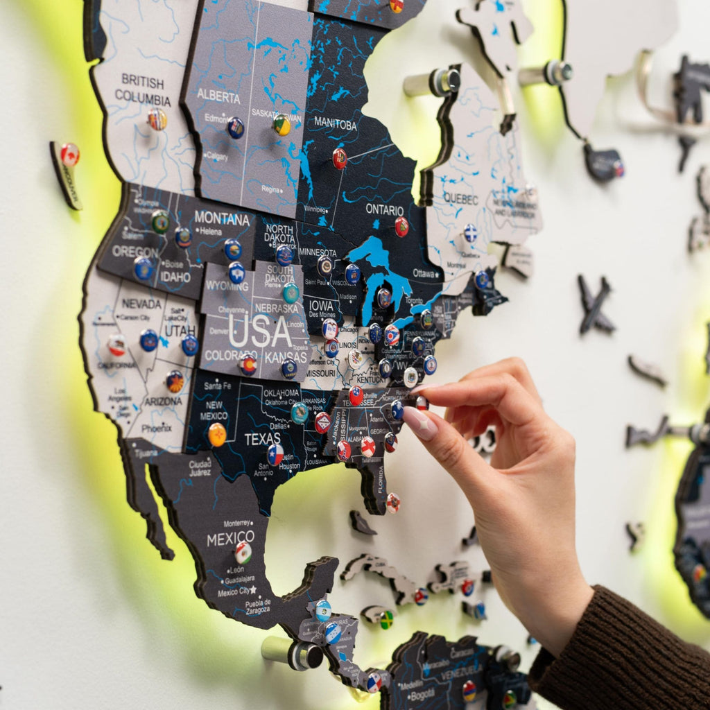3D LED / LUMINOUS Wooden World Map