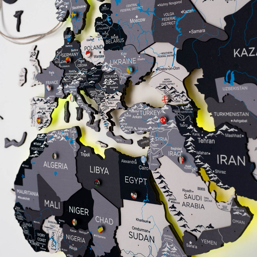 3D LED / LUMINOUS Wooden World Map