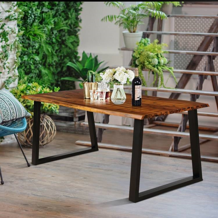 Outdoor Metal Frame Wood Top Table