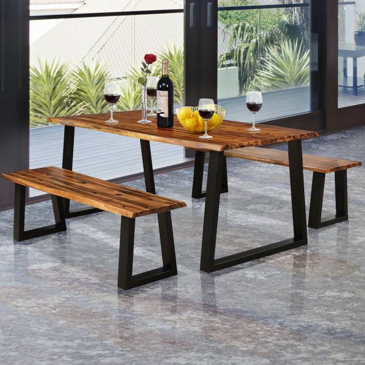 Outdoor Metal Frame Wood Top Table