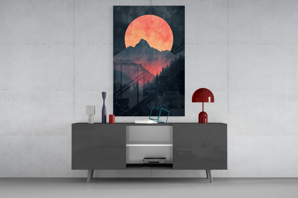 Red Moon Rising Glass Wall Art