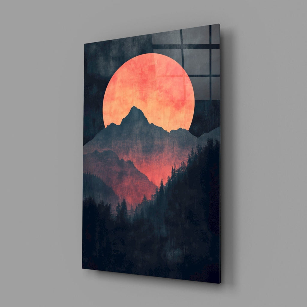 Red Moon Rising Glass Wall Art