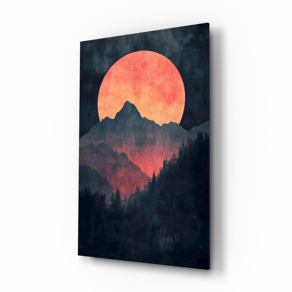 Red Moon Rising Glass Wall Art