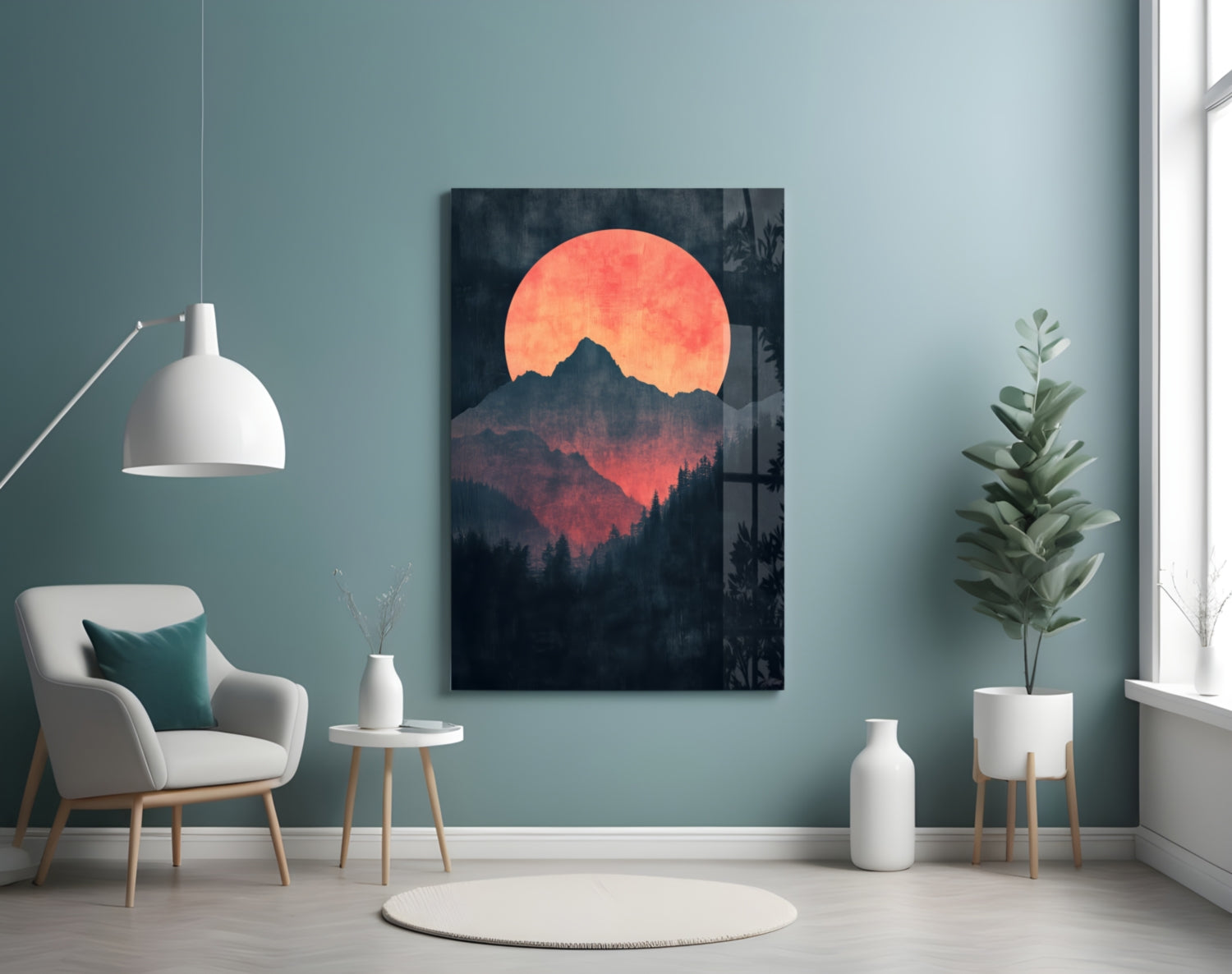 Red Moon Rising Glass Wall Art