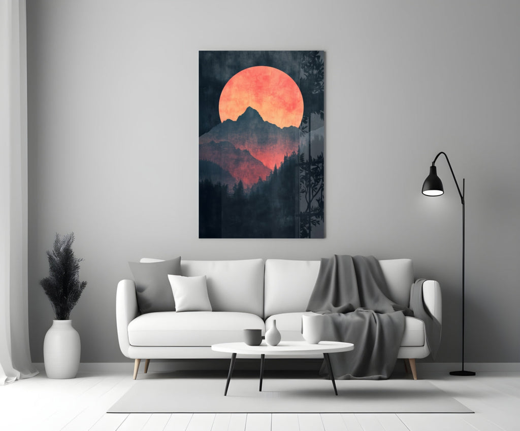 Red Moon Rising Glass Wall Art