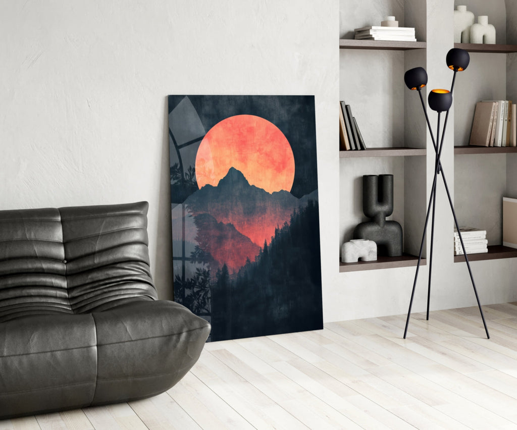 Red Moon Rising Glass Wall Art