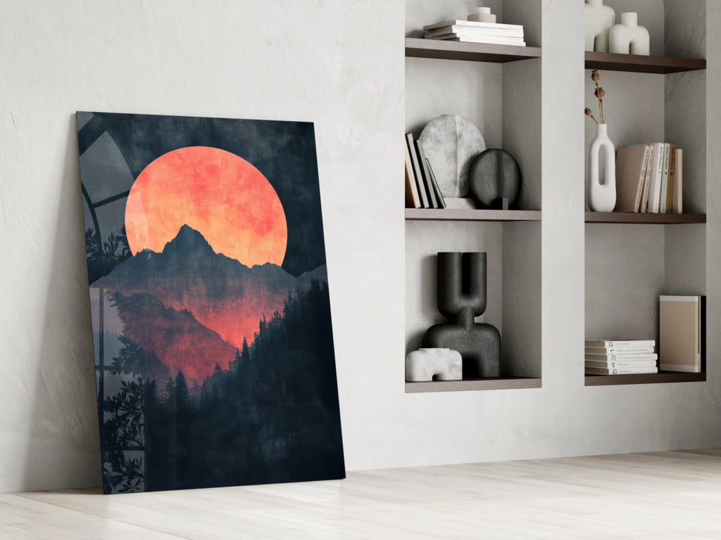 Red Moon Rising Glass Wall Art