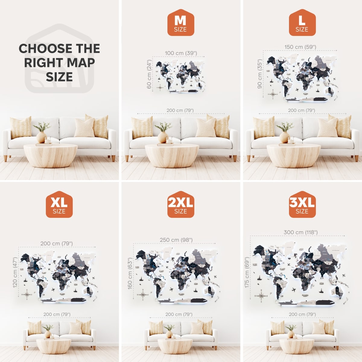 3D LED / LUMINOUS Wooden World Map