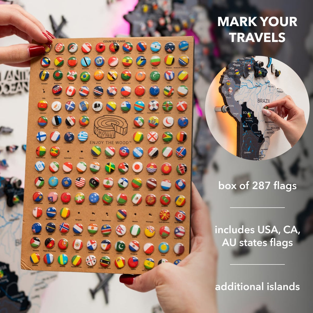 3D LED / LUMINOUS Wooden World Map
