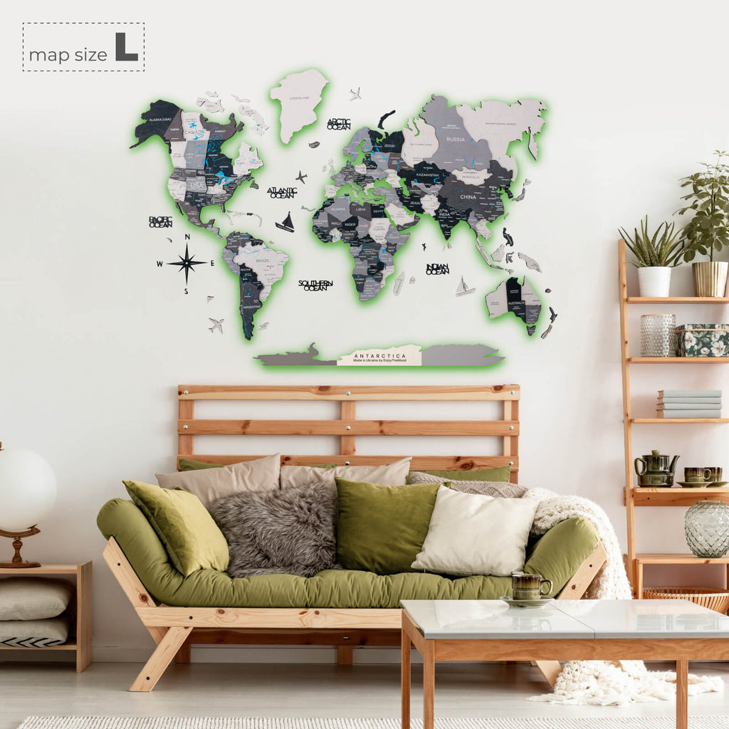 3D LED / LUMINOUS Wooden World Map