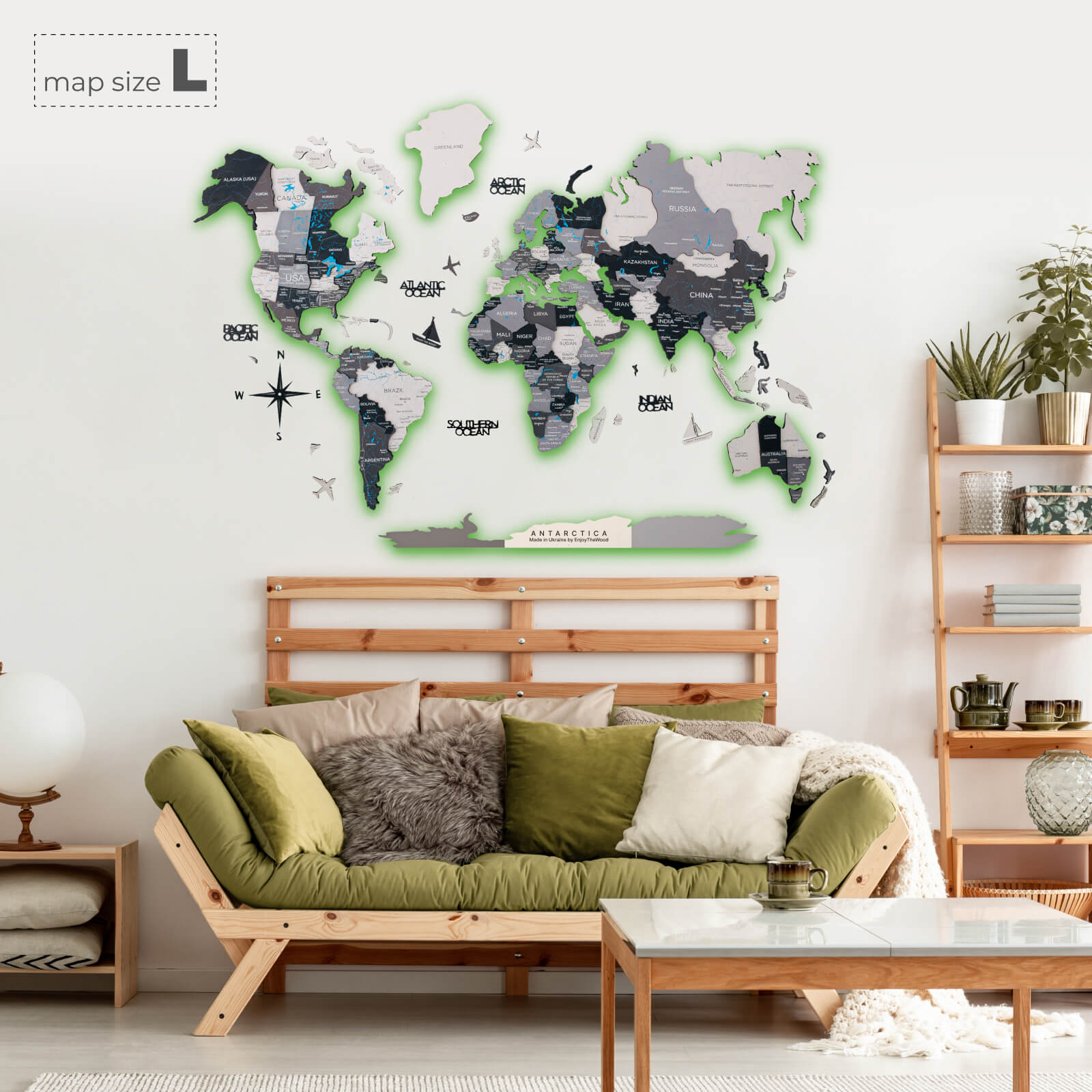 3D LED / LUMINOUS Wooden World Map