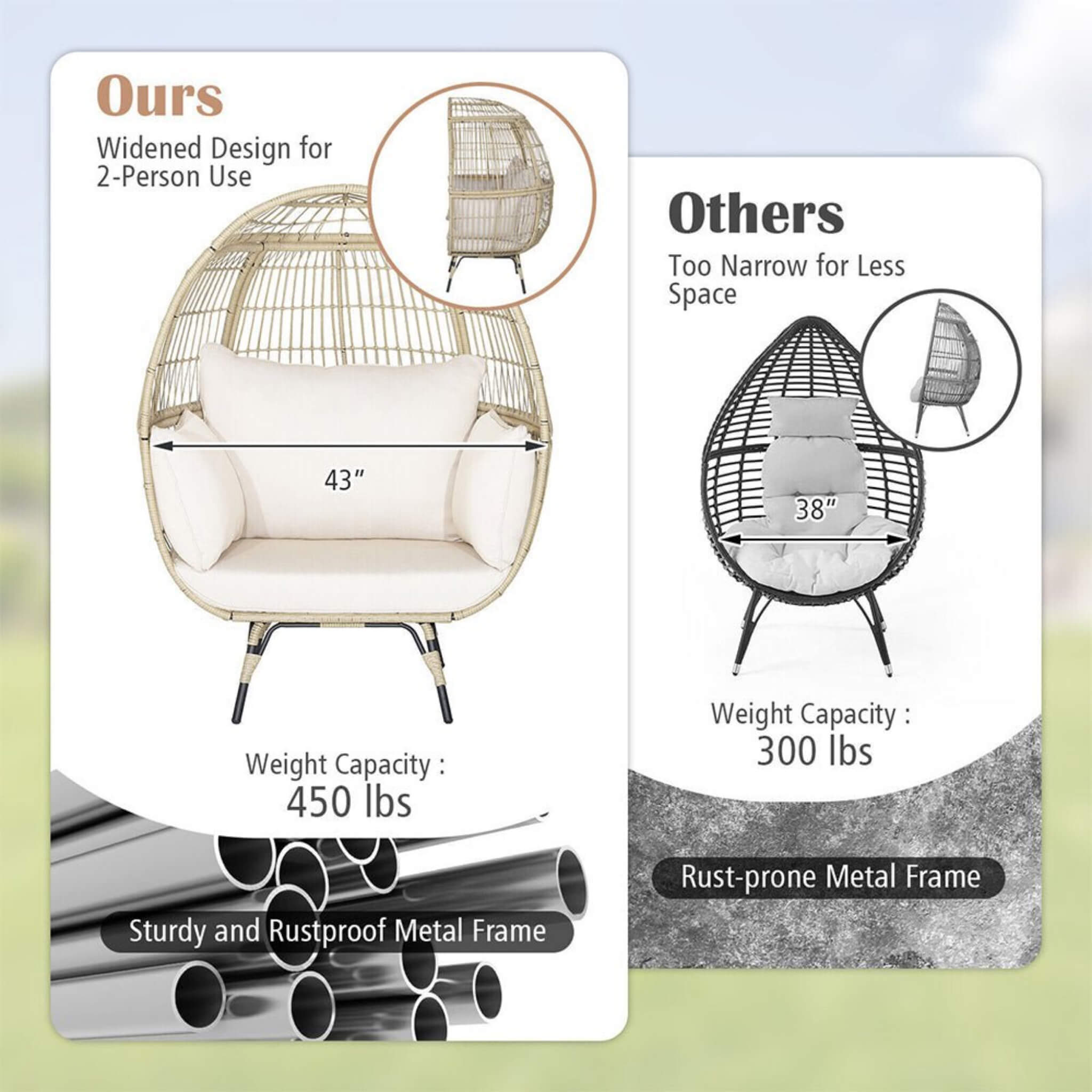 Premium Oversized Rattan Patio Egg Lounge Chair