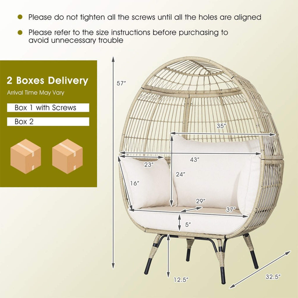 Premium Oversized Rattan Patio Egg Lounge Chair
