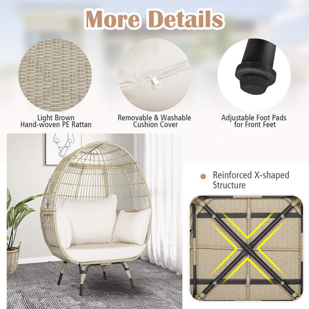 Premium Oversized Rattan Patio Egg Lounge Chair