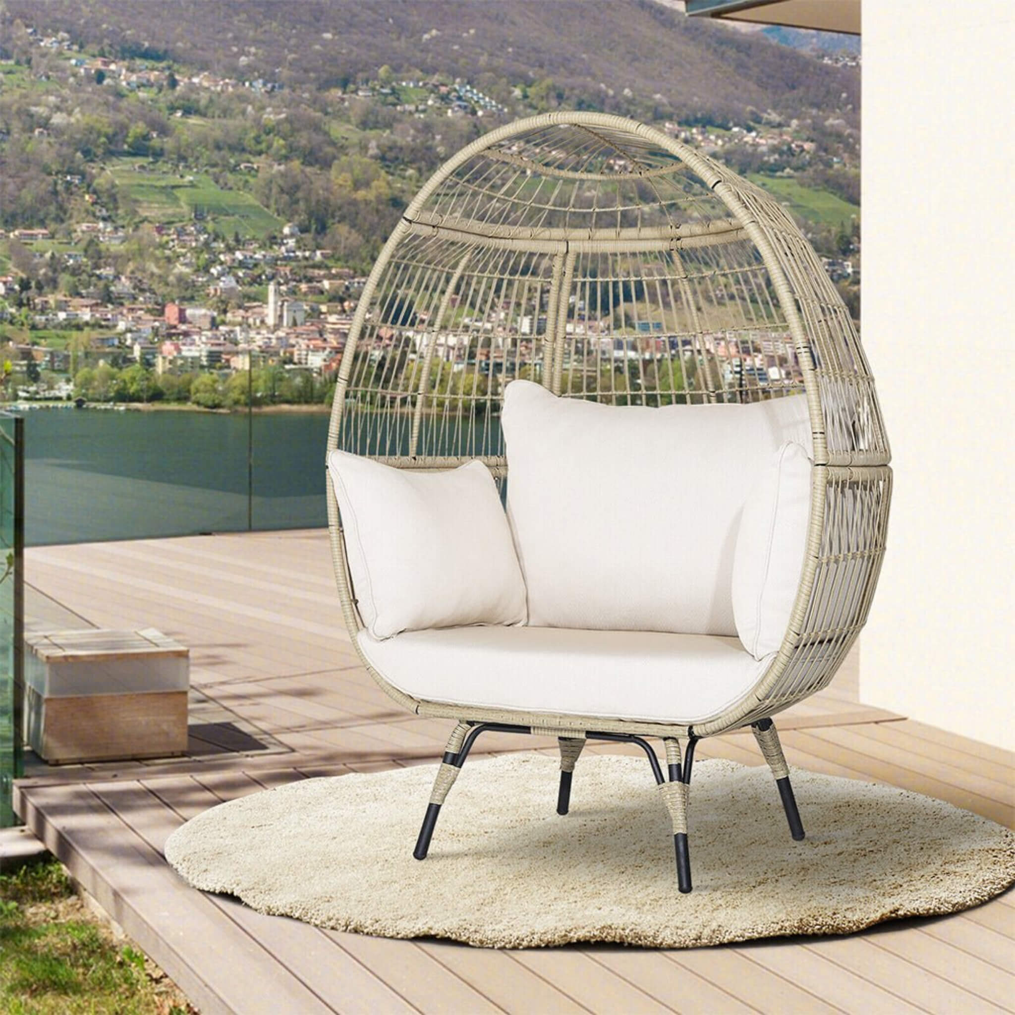 Premium Oversized Rattan Patio Egg Lounge Chair