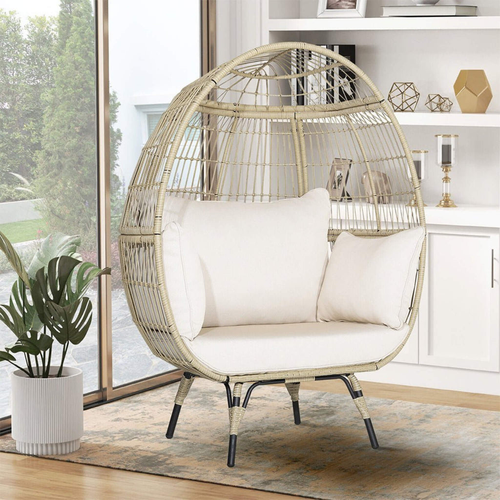 Premium Oversized Rattan Patio Egg Lounge Chair