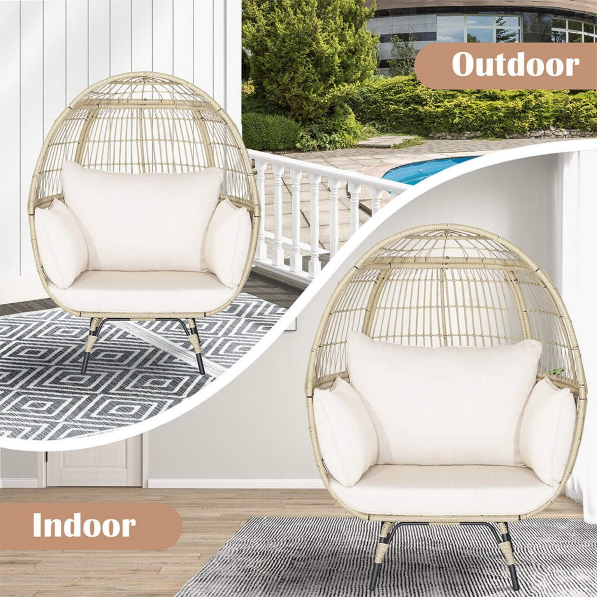 Premium Oversized Rattan Patio Egg Lounge Chair